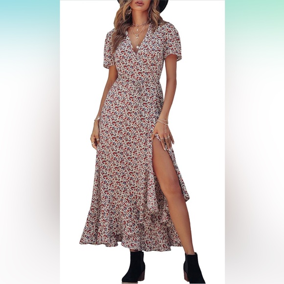 PRETTYGARDEN Wrap Boho Floral Maxi Dress - Picture 3 of 17